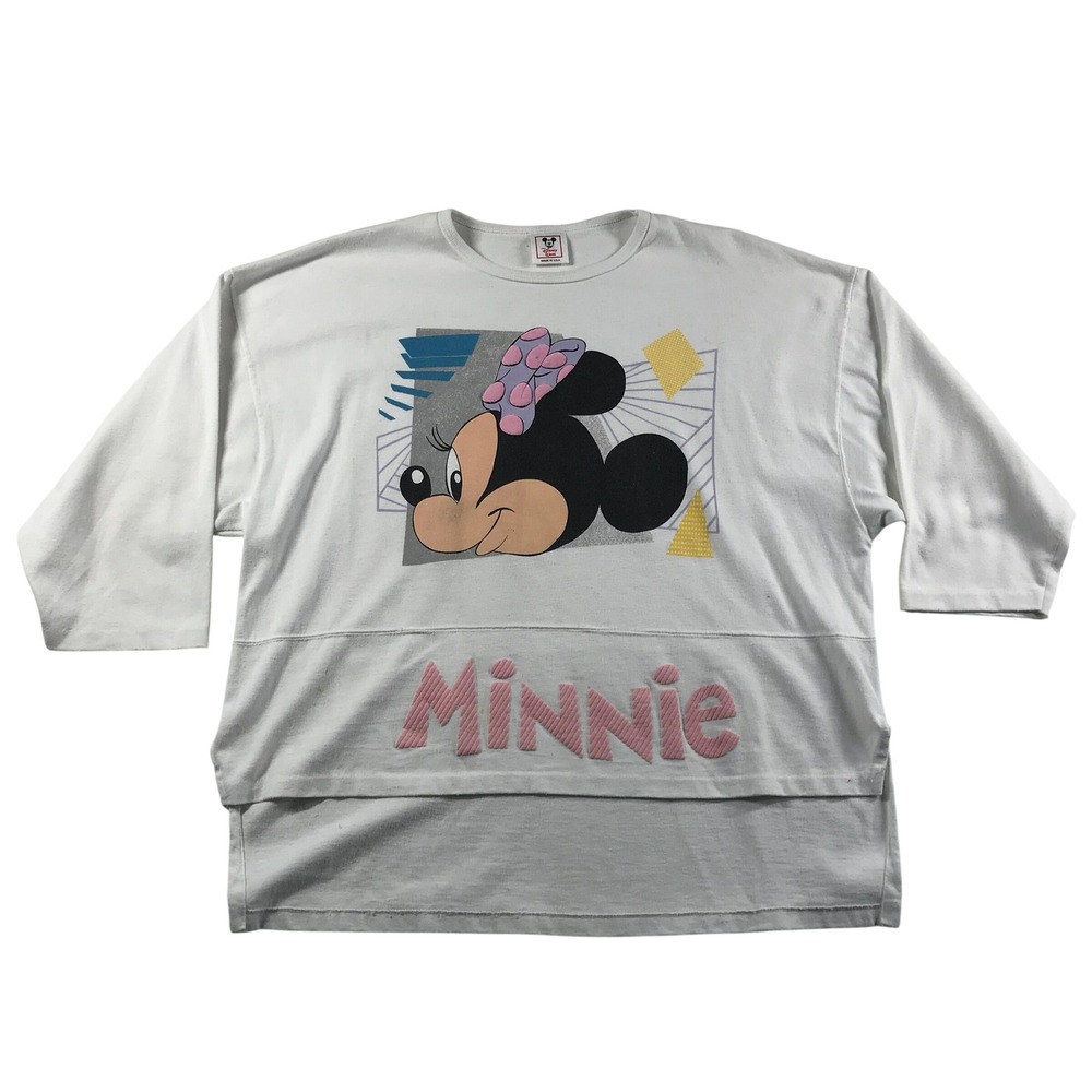 Vintage Disney Wear Minnie Mouse Graphic Shirt White Oversized 3/4 Sleeve Large